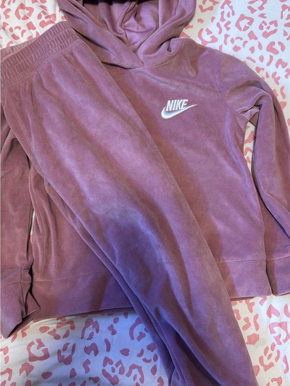 Nike Velour Hoodie and Joggers Set in Mauve